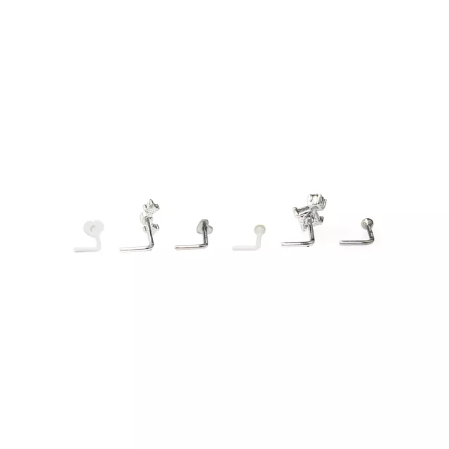 Multi-Pack CZ Silvertone and White Butterfly L-Bend Nose Rings 6 Pack - 20 Gauge at Spencer's