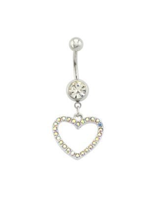 CZ Titanium Heart Dangle Belly Ring - 14 Gauge - Spencer's