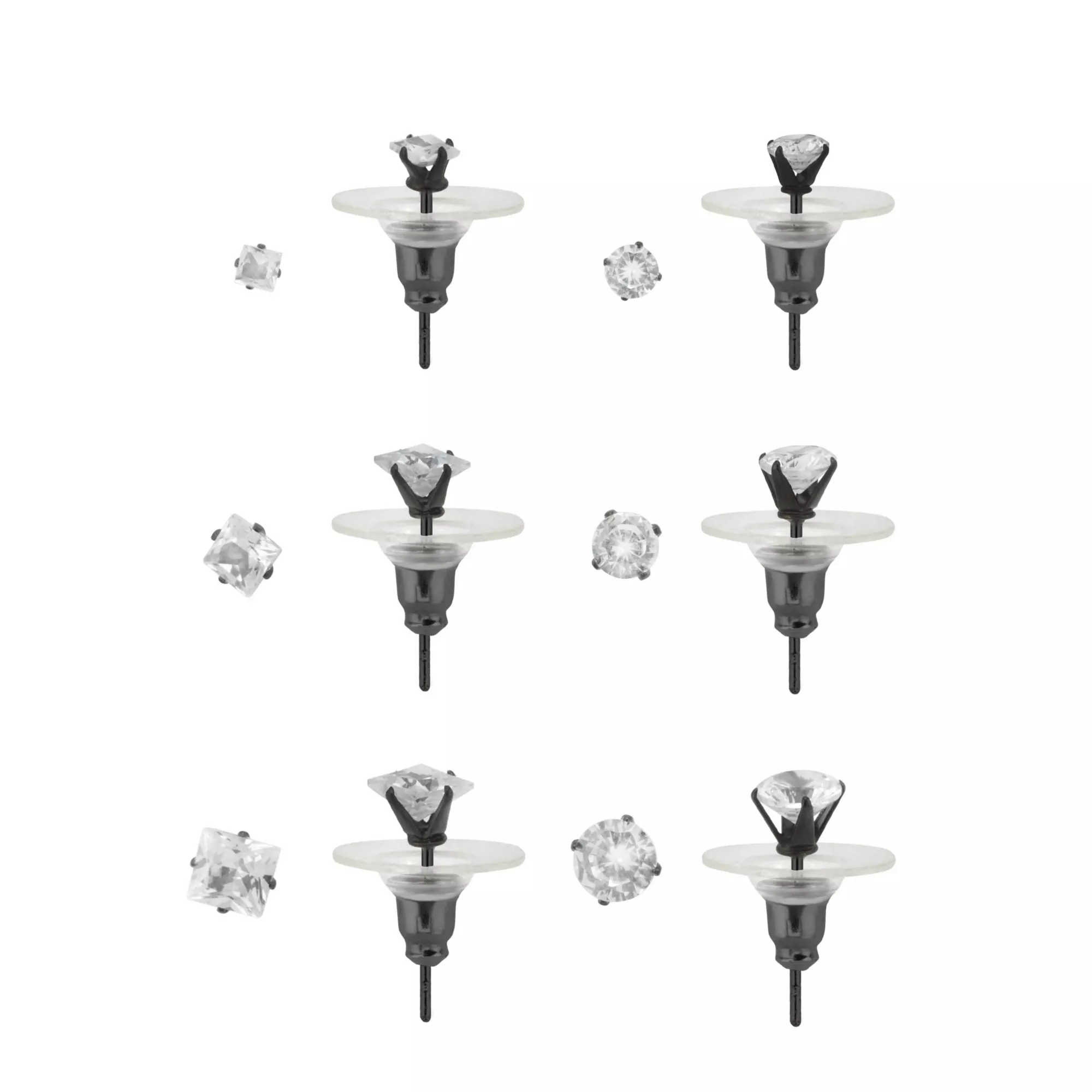Multi-Pack CZ Round and Square Cut Stud Earrings - 6 Pair at Spencer's