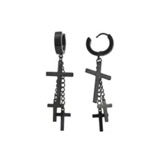 Black Triple Cross Titanium Dangle Huggie Hoop Earrings at Spencer's
