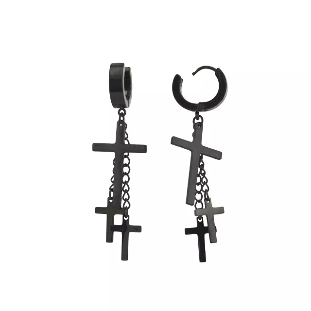 Black Triple Cross Titanium Dangle Huggie Hoop Earrings at Spencer's