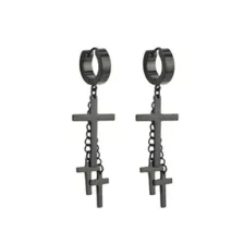 Black Triple Cross Titanium Dangle Huggie Hoop Earrings at Spencer's