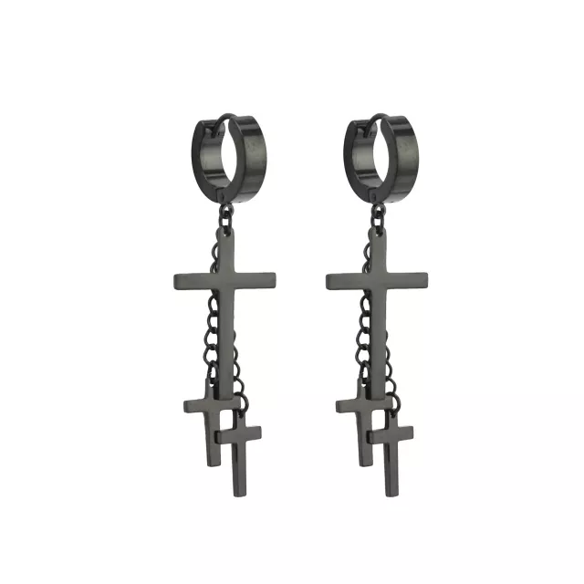 Black Triple Cross Titanium Dangle Huggie Hoop Earrings at Spencer's