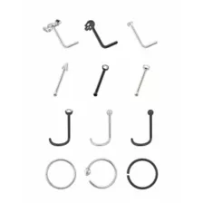 Multi-Pack Skull Pin Hoop and L-Bend Nose Rings 12 Pack - 20 Gauge at Spencer's