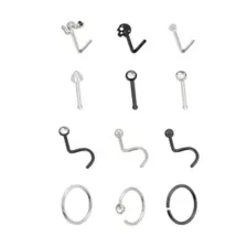 Multi-Pack Skull Pin Hoop and L-Bend Nose Rings 12 Pack - 20 Gauge at Spencer's