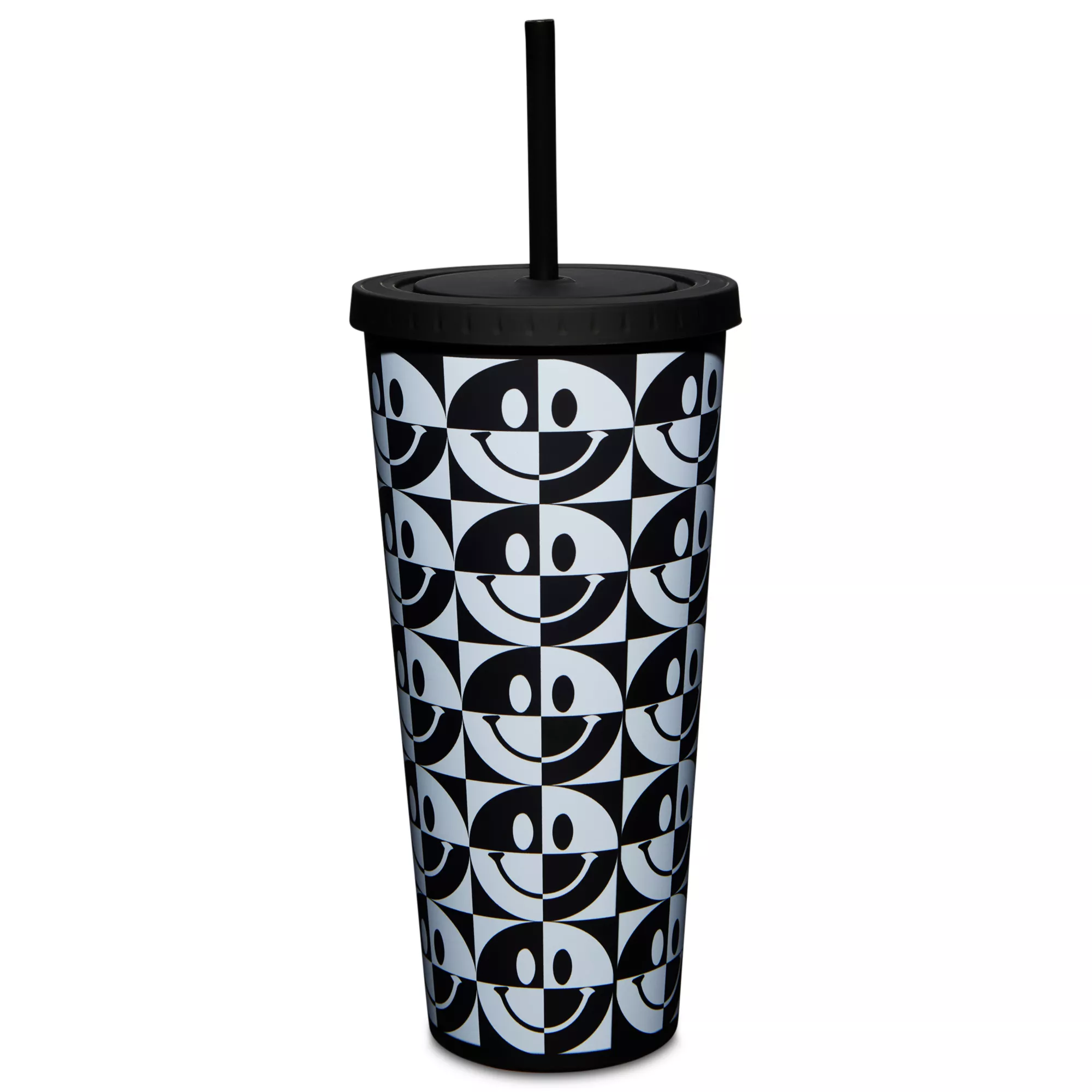 Black and White Smiley Cup with Straw - 24 oz. at Spencer's