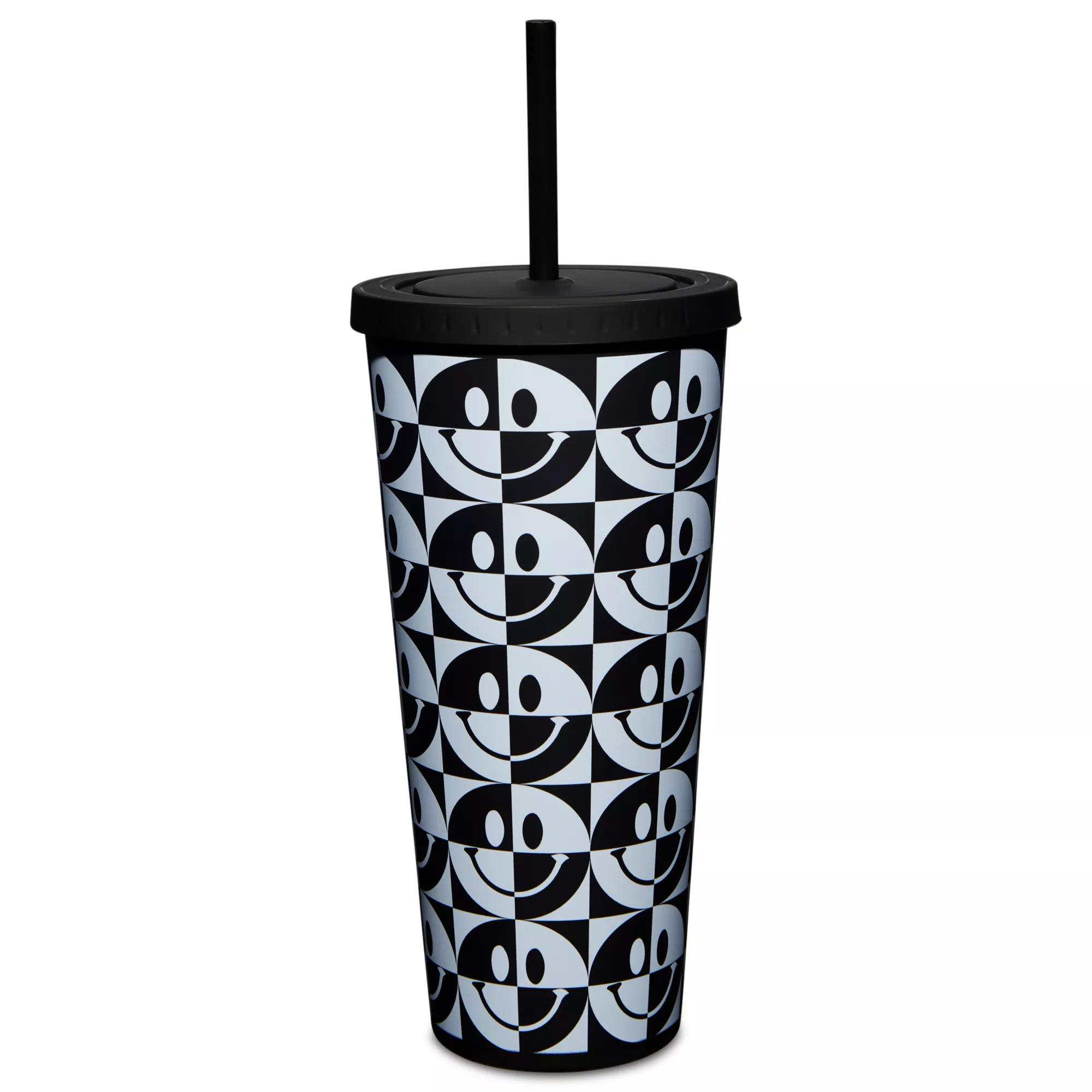 Black and White Smiley Cup with Straw - 24 oz. at Spencer's