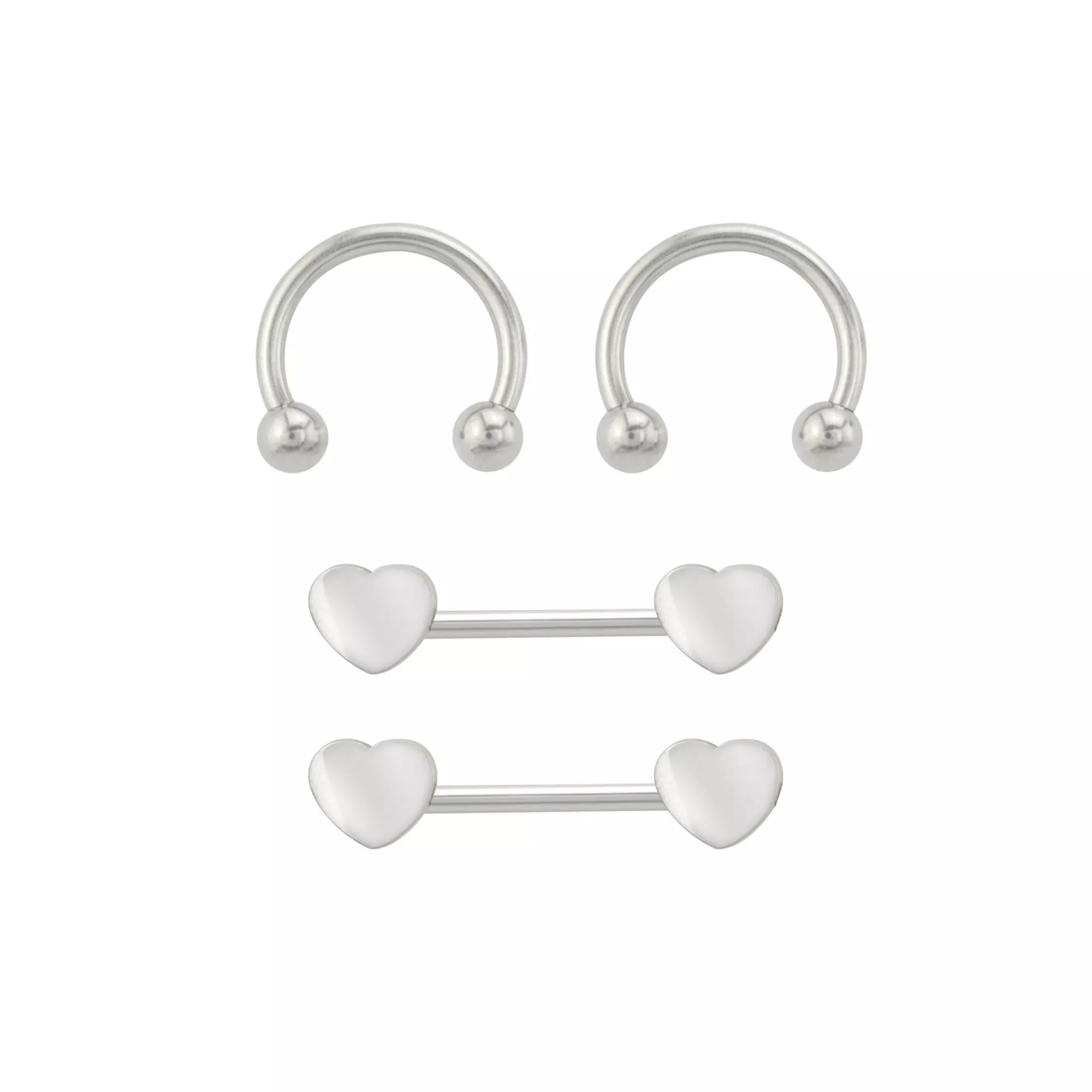 Multi-Pack Silvertone Heart Horseshoes and Barbell Nipple Rings - 14 Gauge at Spencer's