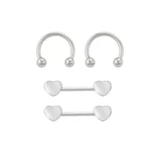 Multi-Pack Silvertone Heart Horseshoes and Barbell Nipple Rings - 14 Gauge at Spencer's