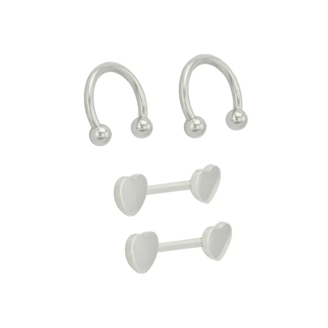 Multi-Pack Silvertone Heart Horseshoes and Barbell Nipple Rings - 14 Gauge at Spencer's