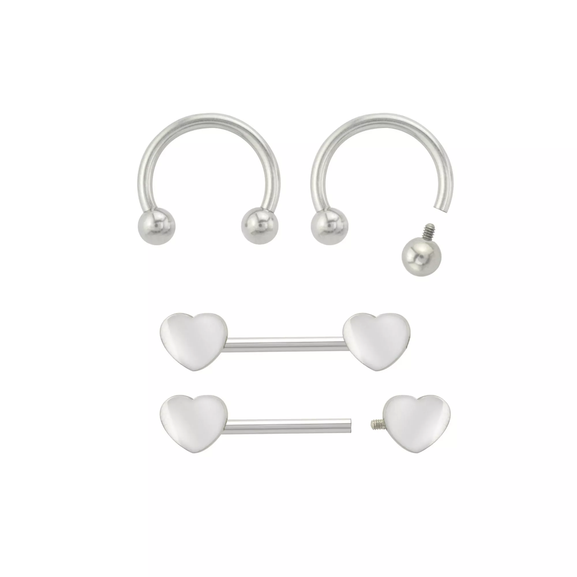 Multi-Pack Silvertone Heart Horseshoes and Barbell Nipple Rings - 14 Gauge at Spencer's