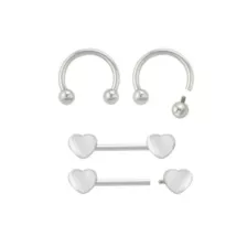 Multi-Pack Silvertone Heart Horseshoes and Barbell Nipple Rings - 14 Gauge at Spencer's