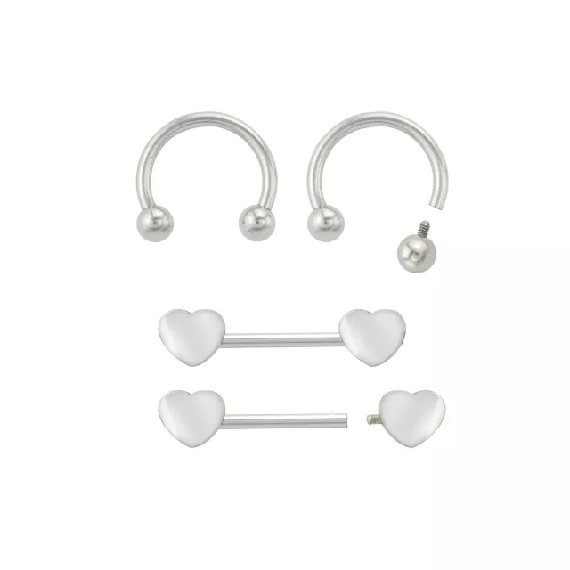 Multi-Pack Silvertone Heart Horseshoes and Barbell Nipple Rings - 14 Gauge at Spencer's
