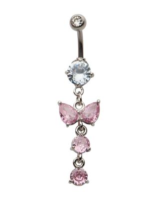 CZ Butterfly Pendant Belly Ring - 14 Gauge - Spencer's