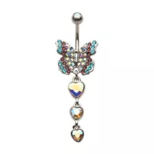 Multicolor CZ Butterfly Dangle Belly Ring - 14 Gauge at Spencer's
