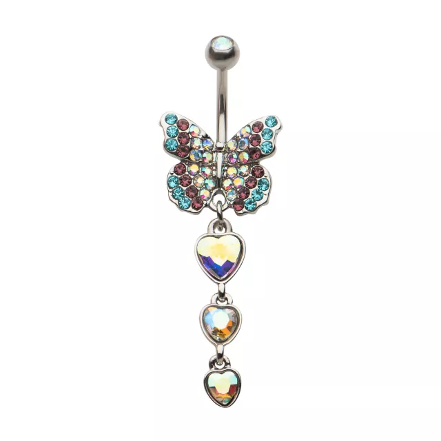 Multicolor CZ Butterfly Dangle Belly Ring - 14 Gauge at Spencer's