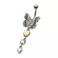 Multicolor CZ Butterfly Dangle Belly Ring - 14 Gauge at Spencer's