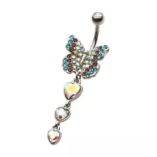 Multicolor CZ Butterfly Dangle Belly Ring - 14 Gauge at Spencer's