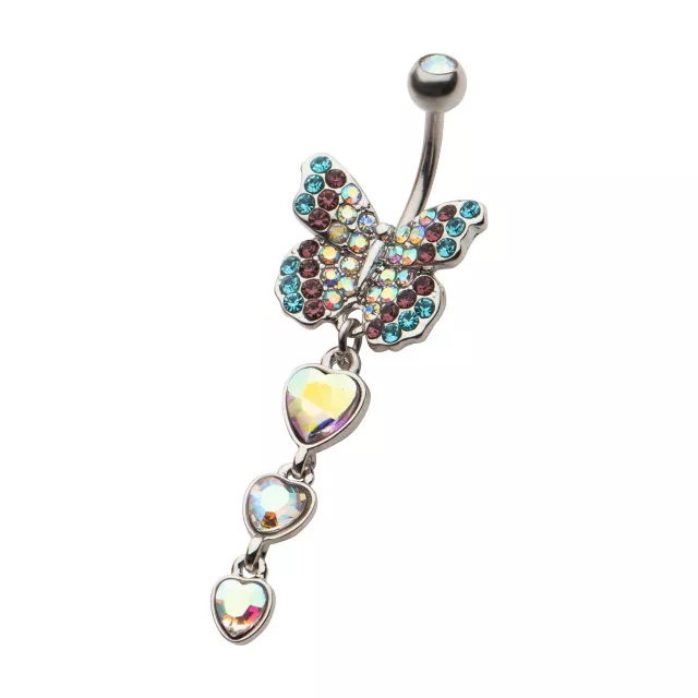 Multicolor CZ Butterfly Dangle Belly Ring - 14 Gauge at Spencer's
