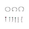 Multi-Pack CZ Pink and Blue Hoop Nose Rings and L-Bend Nose Rings 9 Pack - 20 Gauge at Spencer's