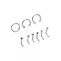 Multi-Pack CZ Pink and Blue Hoop Nose Rings and L-Bend Nose Rings 9 Pack - 20 Gauge at Spencer's