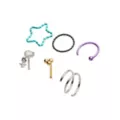 Multi-Pack Pastel Star and Heart Pin and Hoop Dangle Nose Rings 6 Pack - 20 Gauge at Spencer's