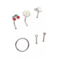 Multi-Pack Butterfly Flower and Cherry L-Bend Nose Rings Nose Pins and Hoop Nose Rings 6 Pack - 20 Gauge at Spencer's