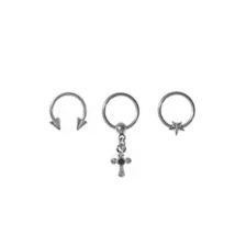 Multi-Pack Cross and Star Dangle Captive and Horseshoe Rings 3 Pack - 16 Gauge at Spencer's