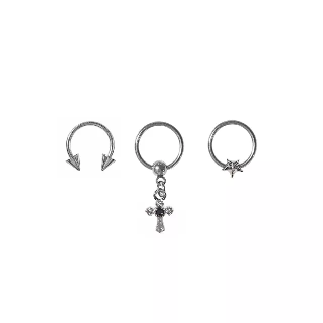 Multi-Pack Cross and Star Dangle Captive and Horseshoe Rings 3 Pack - 16 Gauge at Spencer's