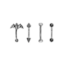 Multi-Pack Silver Bat and Spike Curved Barbells 4 Pack - 16 Gauge at Spencer's