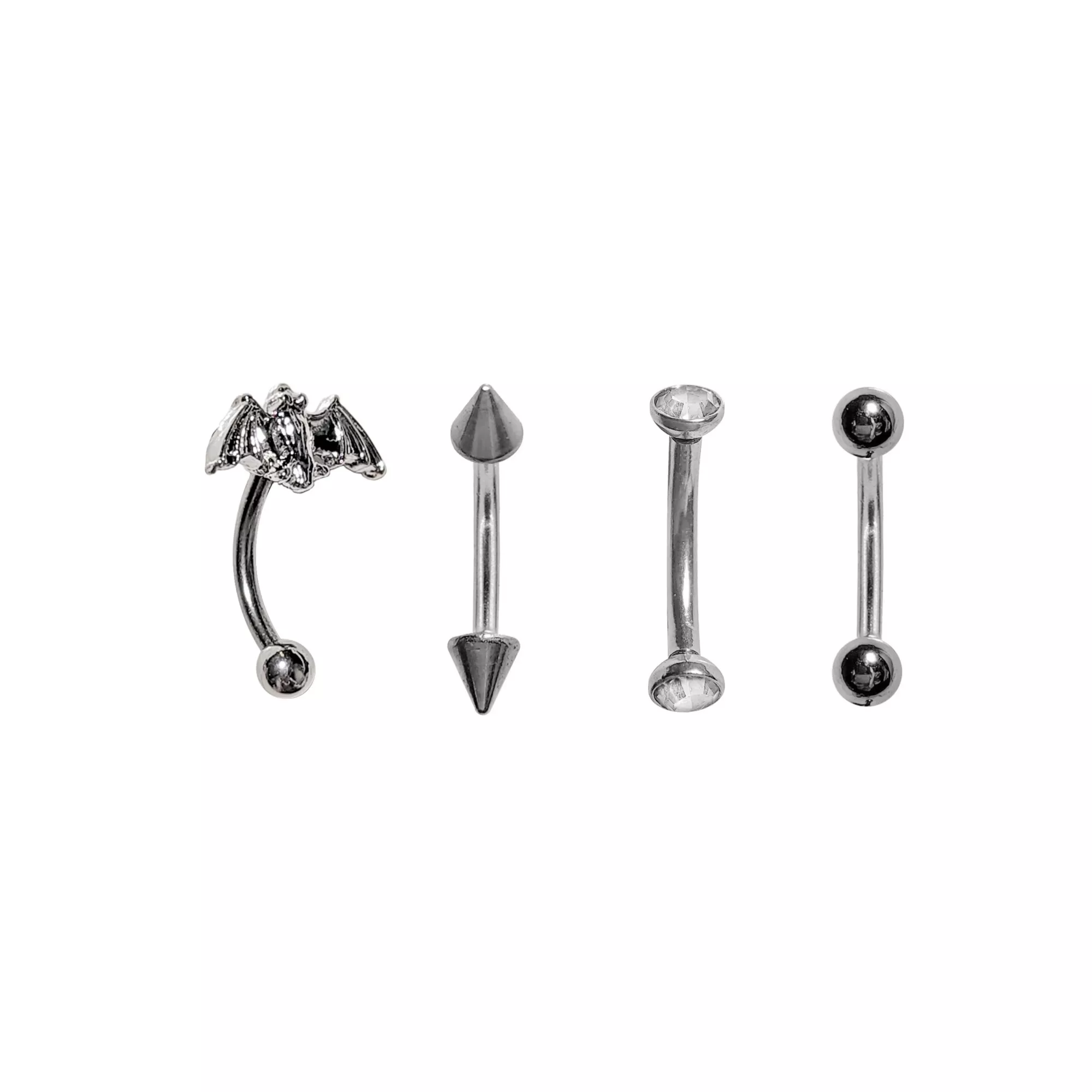 Multi-Pack Silver Bat and Spike Curved Barbells 4 Pack - 16 Gauge at Spencer's