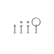 Multi-Pack CZ Silvertone Hoop Labret Lip Rings 4 Pack - 16 Gauge at Spencer's