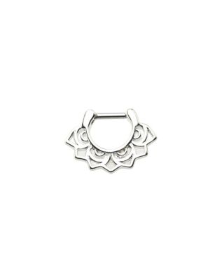 Silvertone Lotus Septum Ring - 16 Gauge - Spencer's