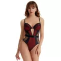 Red and Black Checkered Mesh Bodysuit at Spencer's