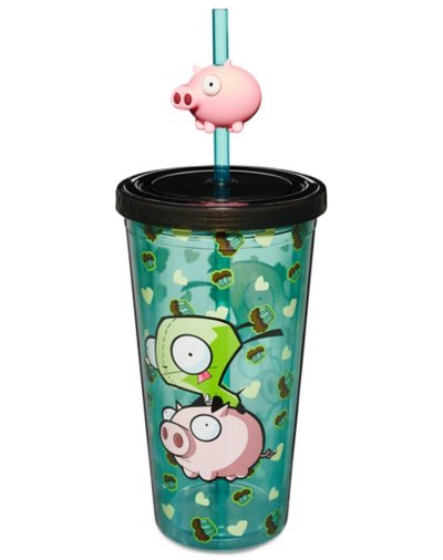 Invader Zim Pig Cup with Straw oz. - Invader Zim