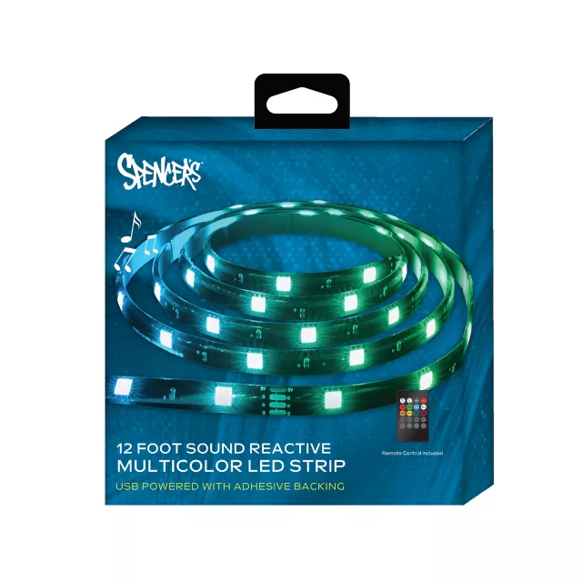 Sound Reactive Multicolor LED Light Strip 12 Feet - Monster at Spencer's