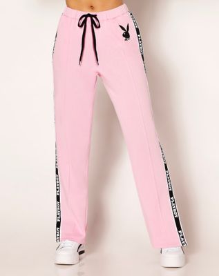 Pink Playboy Velour Track Pants - Spencer's