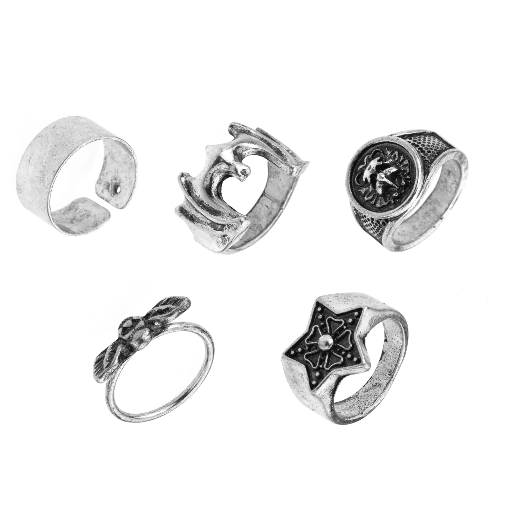 Multi-Pack Silver-Plated Skull and Bat Rings – 5 Pack at Spencer's
