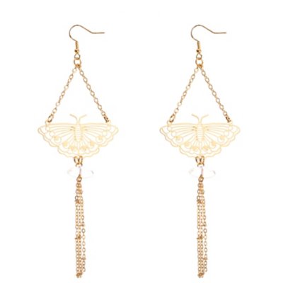 Goldtone Moth Drop Chain Dangle Earrings