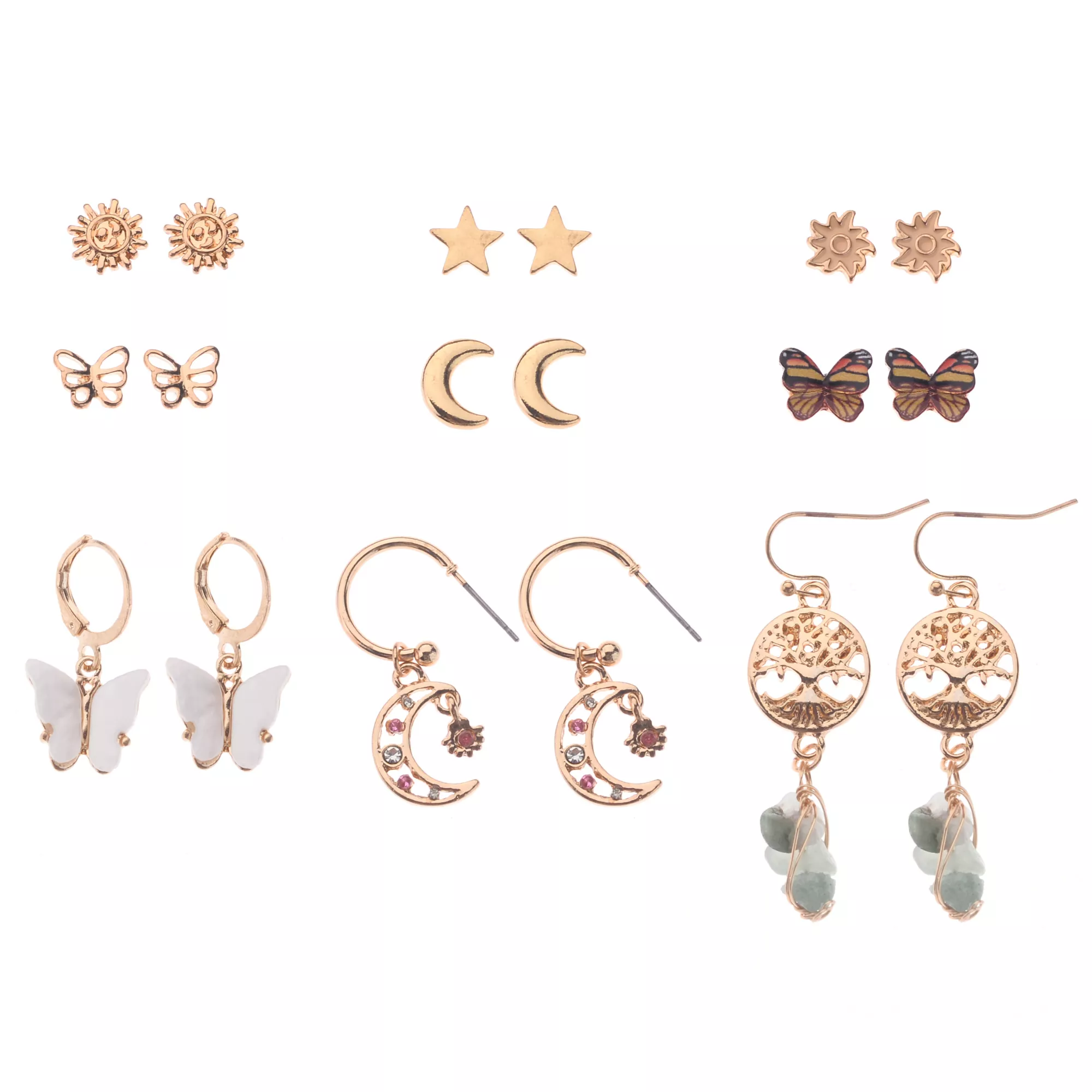 Multi-Pack Moon and Butterfly Earrings - 9 Pair at Spencer's