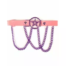 Pentagram Chain Pink Choker Necklace at Spencer's