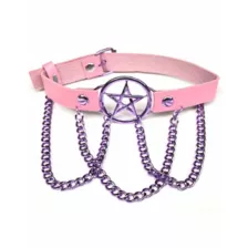 Pentagram Chain Pink Choker Necklace at Spencer's