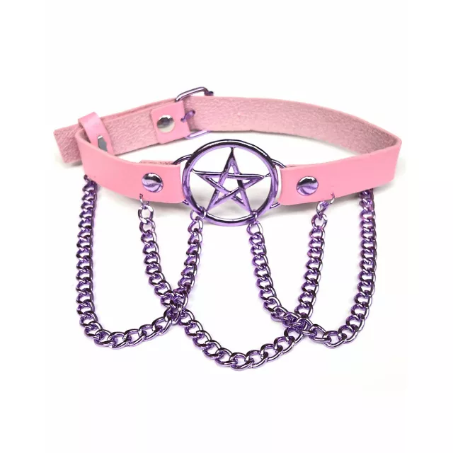 Pentagram Chain Pink Choker Necklace at Spencer's