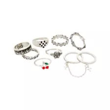 Multi-Pack Silver Novelty Rings - 9 Pack at Spencer's