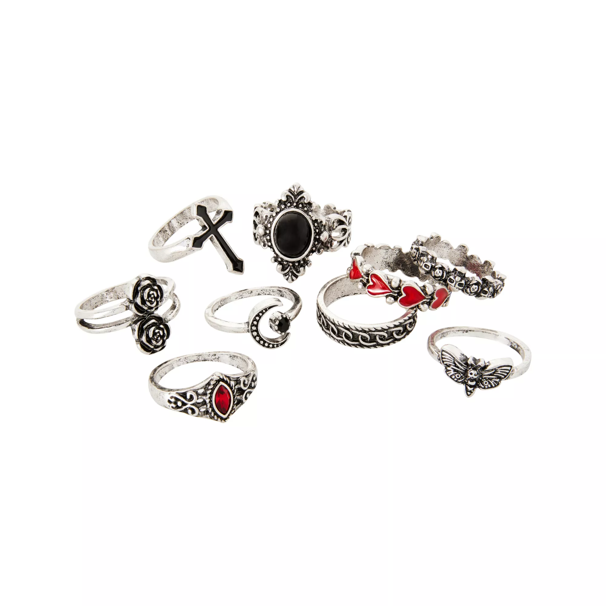 Multi-Pack Red and Black Gothic Rings - 9 Pack