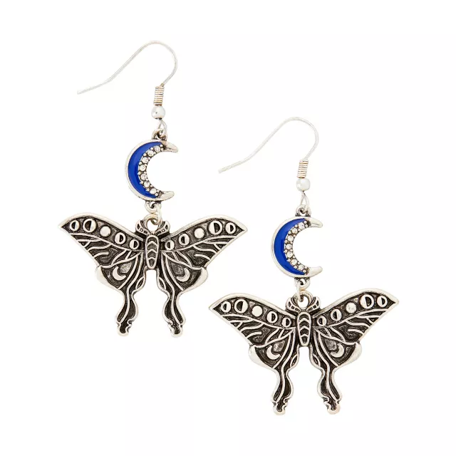 Silver and Blue Lunar Moth Dangle Earrings at Spencer's