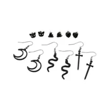 Multi-Pack Black Sword Moon and Snake Dangle and Stud Earrings - 6 Pack at Spencer's