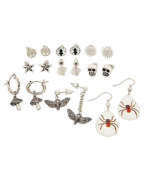 Multi-Pack Silver Gothic Insect Earrings - 9 Pack - Spencer's