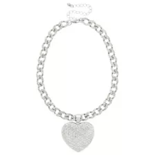 CZ Pave Heart Curb Chain Choker Necklace at Spencer's