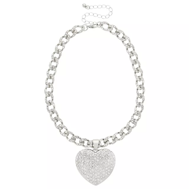 CZ Pave Heart Curb Chain Choker Necklace at Spencer's